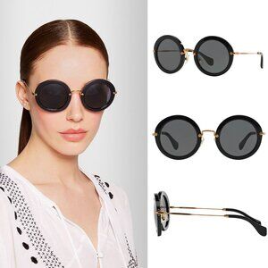 Miu Miu Black and Gold Round Sunglasses